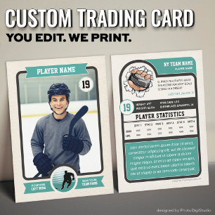 Vintage Custom Hockey Trading Card, Teal Player Calling Card