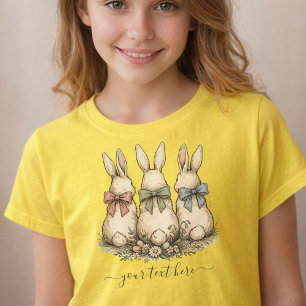 Vintage Custom Name Floral Bunny Bows  T-Shirt