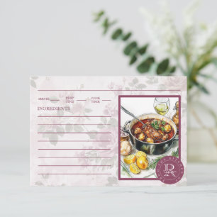 Vintage Custom Photo Monogram Pink Recipe Card