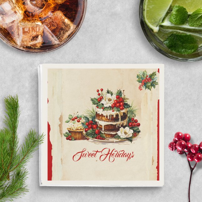 Vintage Custom Script Rustic Foliage Red Christmas Napkin (Creator Uploaded)