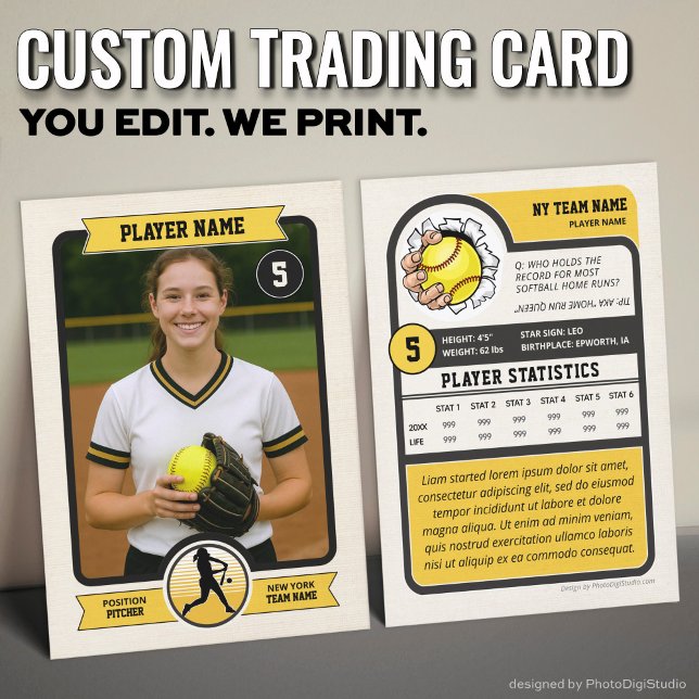 Vintage Custom Softball Trading Card, Gold Player Calling Card (Vintage Custom Softball Trading Card, Gold Player Card)