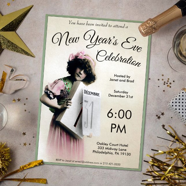 Vintage Customisable New Year's Party Invitation (Creator Uploaded)
