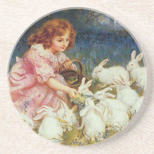 Vintage Cute Animal Easter  Coaster (Front)