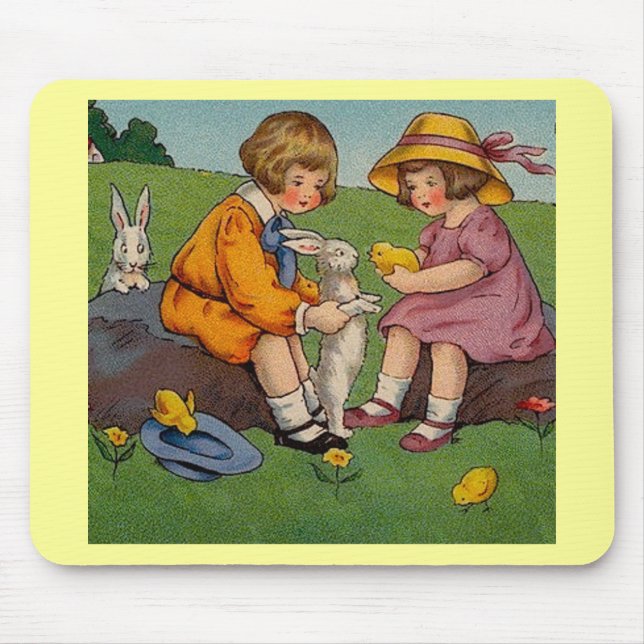 Vintage Cute Animal Easter  Mouse Pad (Front)