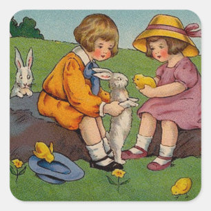 Vintage Cute Animal Easter  Square Sticker