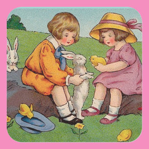Vintage Cute Animal Easter Square Sticker
