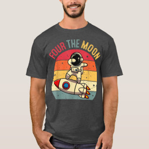 Vintage Cute Astronaut Four the Moon 4th Birthday T-Shirt