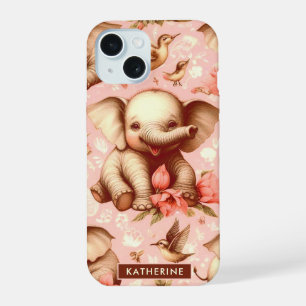 Vintage Cute Baby Elephant Pattern iPhone 15 Case