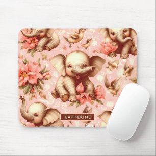 Vintage Cute Baby Elephant Pattern Mouse Pad