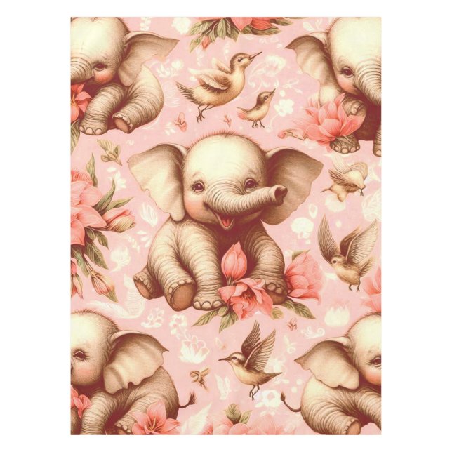 Vintage Cute Baby Elephant Pattern Tablecloth (Front)