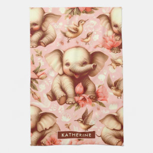 Vintage Cute Baby Elephant Pattern Tea Towel