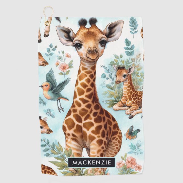 Vintage Cute Baby Giraffe Pattern Golf Towel (Front)