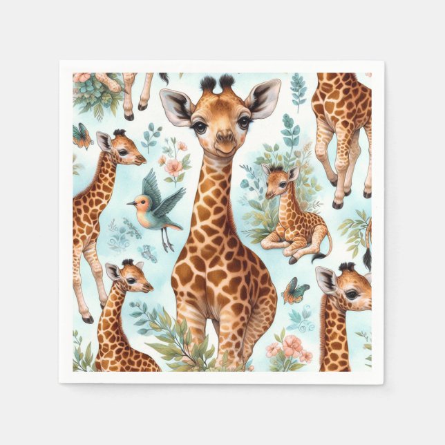 Vintage Cute Baby Giraffe Pattern Napkin (Front)