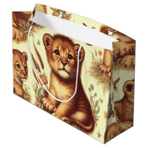 Vintage Cute Baby Lion Pattern Large Gift Bag