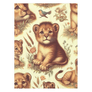 Vintage Cute Baby Lion Pattern Tablecloth