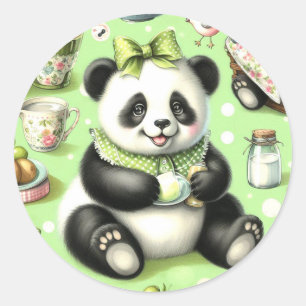 Vintage Cute Baby Panda Classic Round Sticker