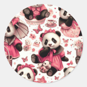 Vintage Cute Baby Panda Seamless Classic Round Sticker