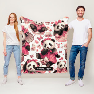 Vintage Cute Baby Panda Seamless Fleece Blanket
