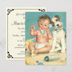 Vintage Cute Baby Phone Puppy Dog Baby Shower Invitation
