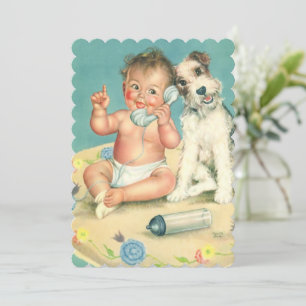 Vintage Cute Baby Phone Puppy Dog Baby Shower Invitation