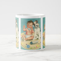 Vintage Cute Baby Talking on Phone Puppy Dog