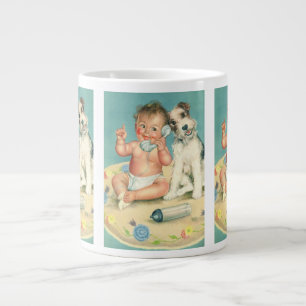 Vintage Cute Baby Talking on Phone Puppy Dog Large Coffee Mug