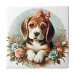 Vintage Cute Beagle Puppy Ceramic Tile