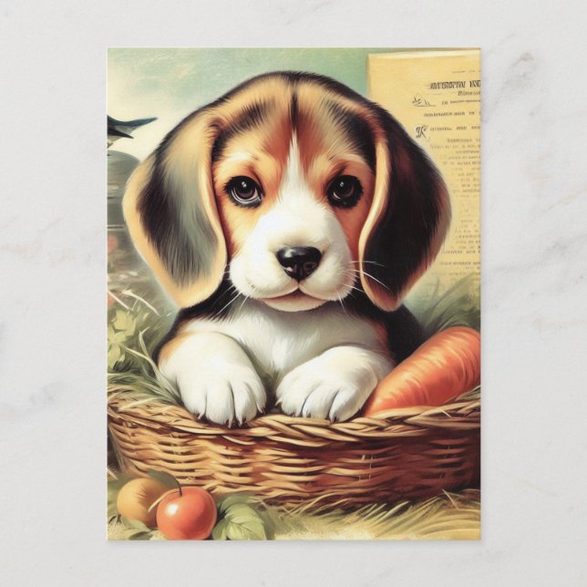 Vintage Cute Beagle Puppy Postcard (Front)