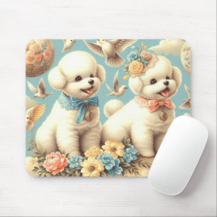 Vintage Cute Bichon Frisé Illustration Mouse Pad