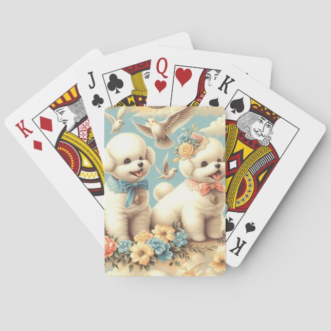 Vintage Cute Bichon Frisé Illustration Playing Cards (Back)