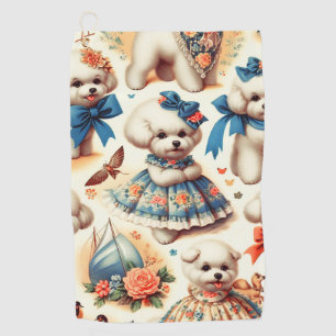 Vintage Cute Bichon Frisé Painting Golf Towel