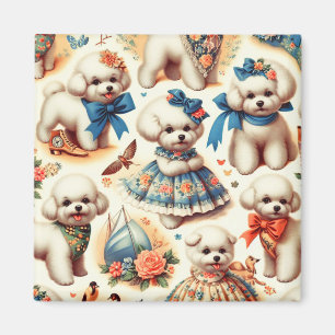 Vintage Cute Bichon Frisé Painting Magnet