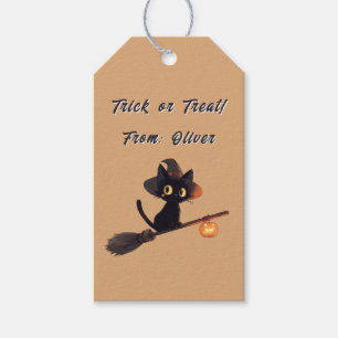Vintage Cute Black Cat Witch Halloween Custom Gift Tags