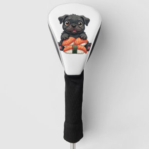 Vintage Cute Black Pug Sushi Cartoon Vector Illust Golf Head Cover