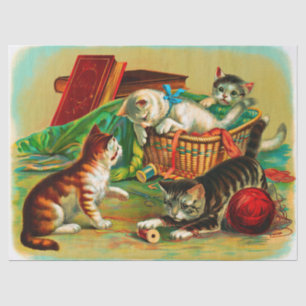Vintage Cute Black White Orange Kittens Decoupage Tissue Paper