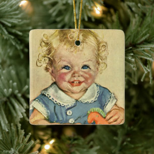 Vintage Cute Blonde Scandinavian Child with Curls Ceramic Tree Decoration