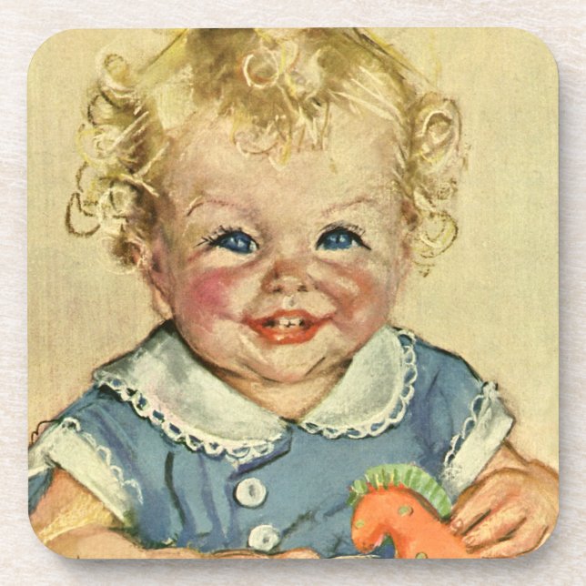 Vintage Cute Blonde Scandinavian Child with Curls Coaster (Front)