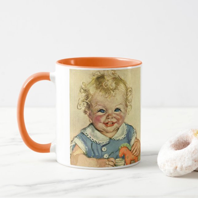 Vintage Cute Blonde Scandinavian Child with Curls Mug (With Donut)