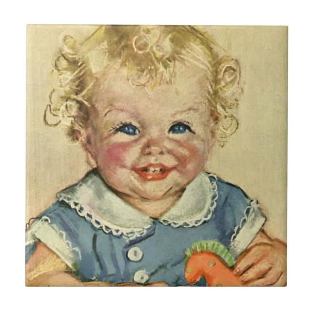 Vintage Cute Blonde Scandinavian Child with Curls Tile (Front)