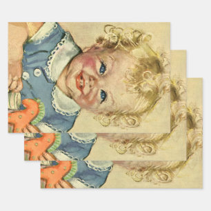 Vintage Cute Blonde Scandinavian Child with Curls Wrapping Paper Sheet