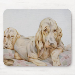 Vintage Cute Bloodhounds, Puppy Dogs by EJ Detmold Mouse Pad