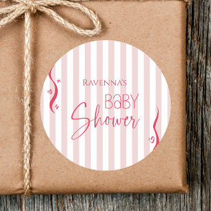 Vintage Cute Blush Wave Striped Baby Shower Classic Round Sticker