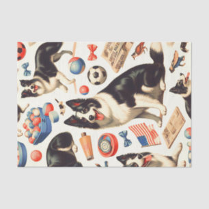 Vintage Cute Border Collie Illustration Tissue Paper