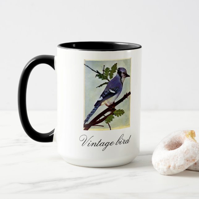 Vintage Cute Bright Colourful Bird and Foliage Mug (With Donut)