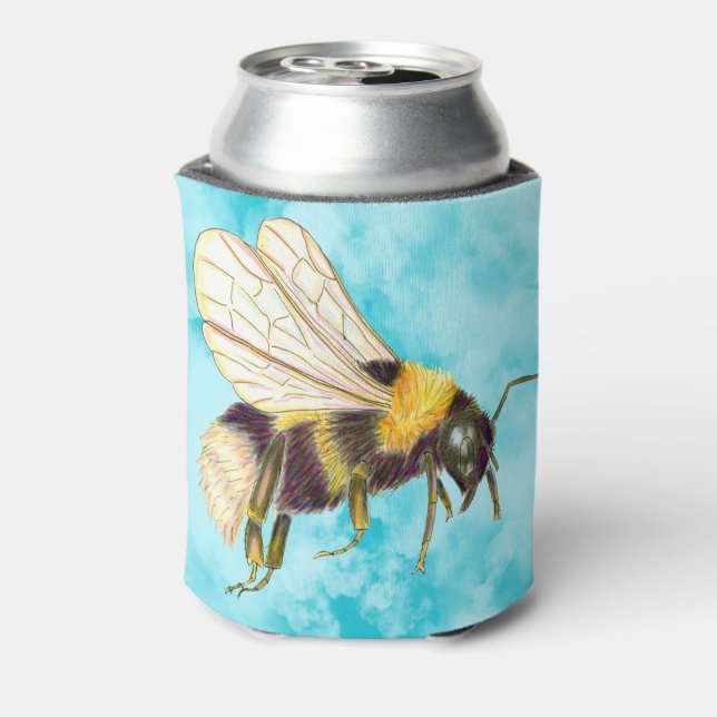 Vintage cute bumblebee illustration on clouds  can cooler (Can Back)