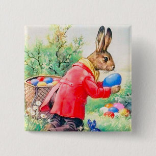 Vintage Cute Bunny and Colourful Easter Eggs 15 Cm Square Badge