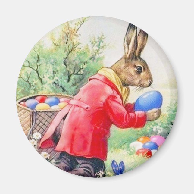 Vintage Cute Bunny and Colourful Easter Eggs Magnet (Front)