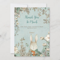 Vintage Cute Bunny Botanical Green Baby Shower