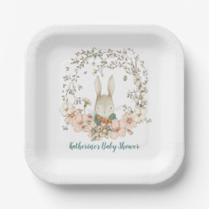 Vintage Cute Bunny Florals Boy Baby Shower Paper Plate