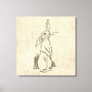 Vintage Cute Bunny Rabbit Art Script Background Canvas Print